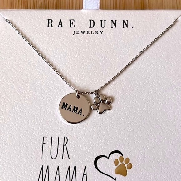 Brand New Rae Dunn Fur Mama Rhodium Plated Over Brass Necklace Dog Cat Lover Paw - Picture 7 of 12